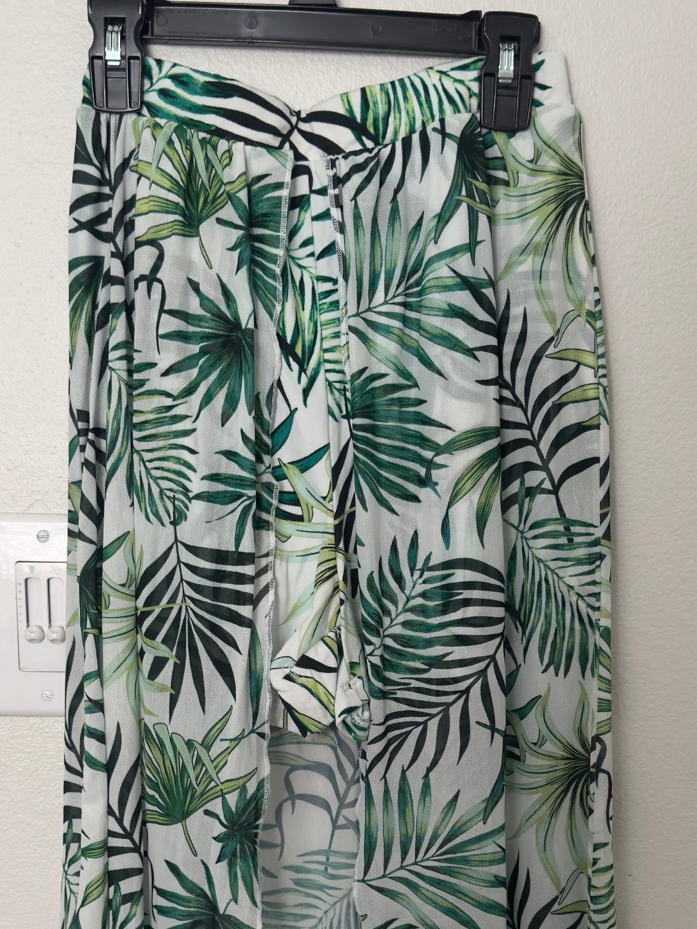 No Boundaries White Maxi Skirt with Green Tropical Leaf Print